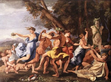  classical Canvas - Bacchanal before statue classical painter Nicolas Poussin